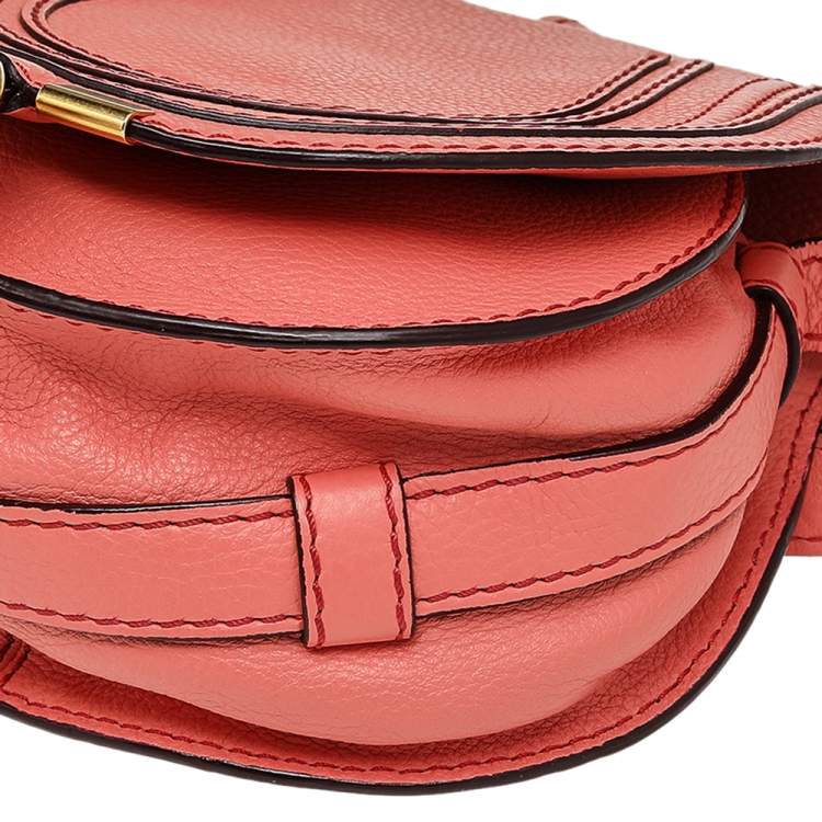 Pre Owned Chloe Peach Leather Mini Marcie Shoulder Bag