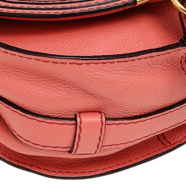 Pre Owned Chloe Peach Leather Mini Marcie Shoulder Bag