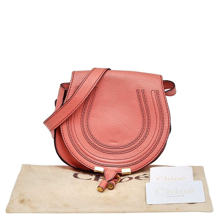 Pre Owned Chloe Peach Leather Mini Marcie Shoulder Bag