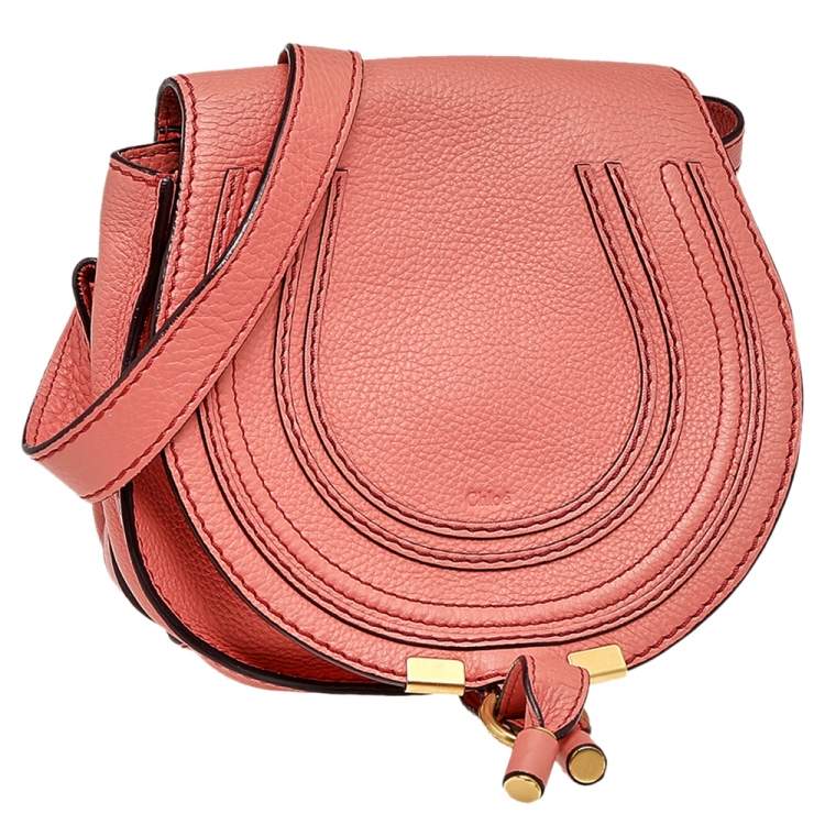 Pre Owned Chloe Peach Leather Mini Marcie Shoulder Bag
