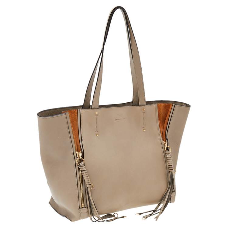 Pre Owned Chloe Grey/Brown Leather And Suede Medium Milo Tote