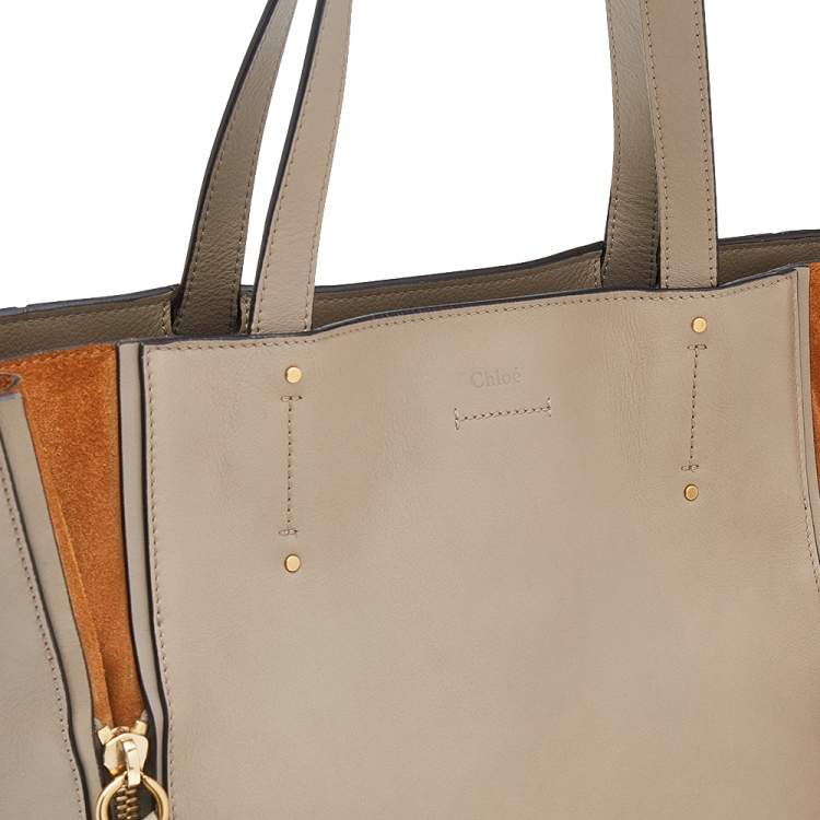 Pre Owned Chloe Grey/Brown Leather And Suede Medium Milo Tote