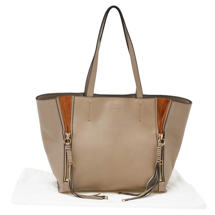 Pre Owned Chloe Grey/Brown Leather And Suede Medium Milo Tote