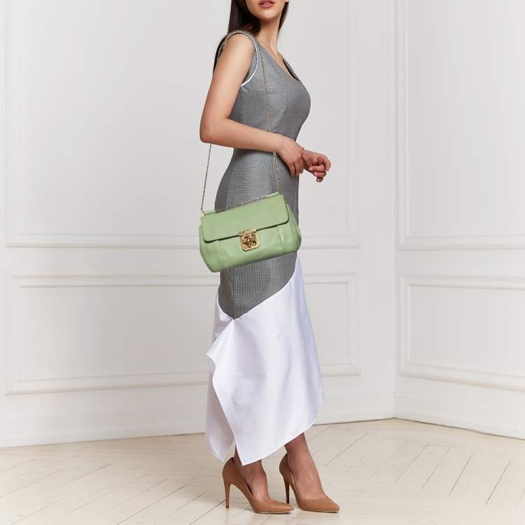 Pre Owned Chloe Green Leather Medium Elsie Shoulder Bag