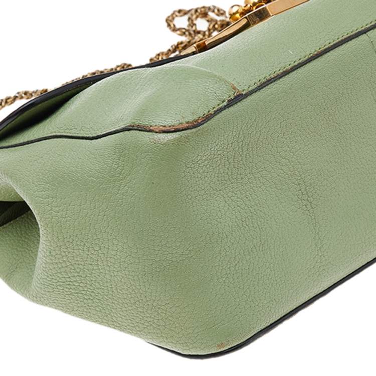 Pre Owned Chloe Green Leather Medium Elsie Shoulder Bag