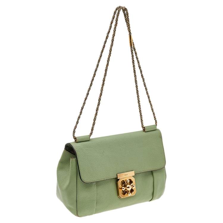 Pre Owned Chloe Green Leather Medium Elsie Shoulder Bag