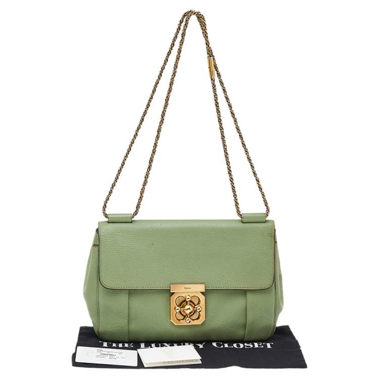 Pre Owned Chloe Green Leather Medium Elsie Shoulder Bag
