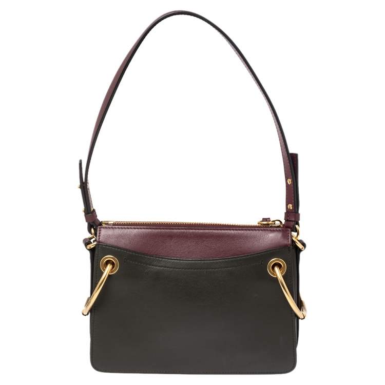 Pre Owned Chloe Burgundy-Green Leather And Suede Roy Crossbody Bag