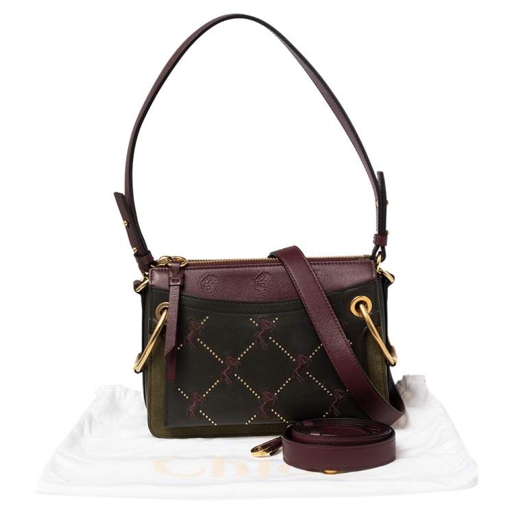 Pre Owned Chloe Burgundy-Green Leather And Suede Roy Crossbody Bag