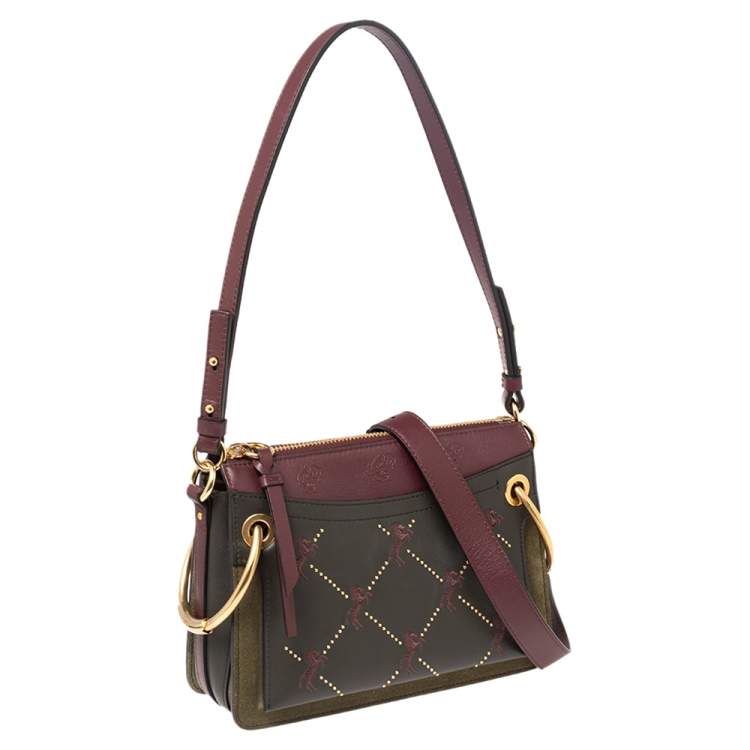 Pre Owned Chloe Burgundy-Green Leather And Suede Roy Crossbody Bag