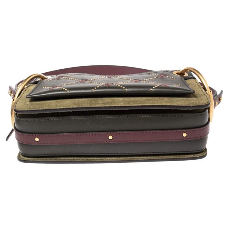 Pre Owned Chloe Burgundy-Green Leather And Suede Roy Crossbody Bag