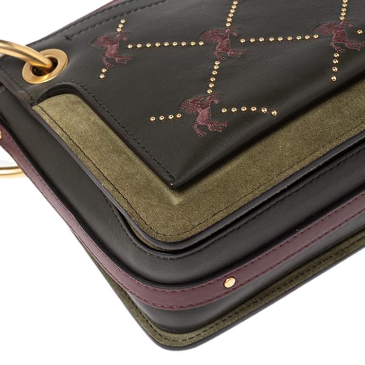 Pre Owned Chloe Burgundy-Green Leather And Suede Roy Crossbody Bag