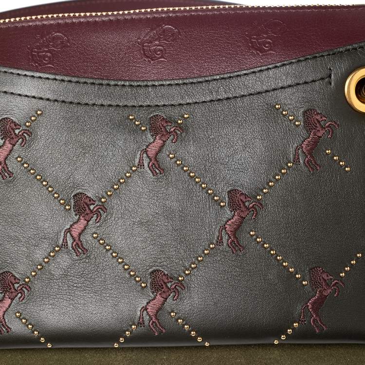 Pre Owned Chloe Burgundy-Green Leather And Suede Roy Crossbody Bag