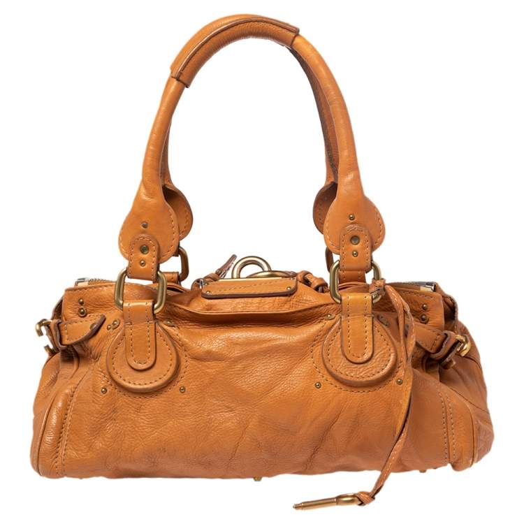 Pre Owned Chloe Orange Leather Medium Paddington Satchel