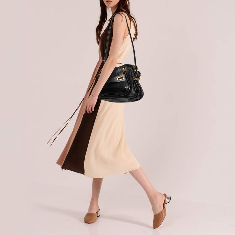 Pre Owned Chloe Black Leather Medium Paraty Shoulder Bag