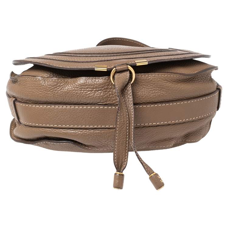 Pre Owned Chloe Khaki Beige Leather Medium Marcie Shoulder Bag