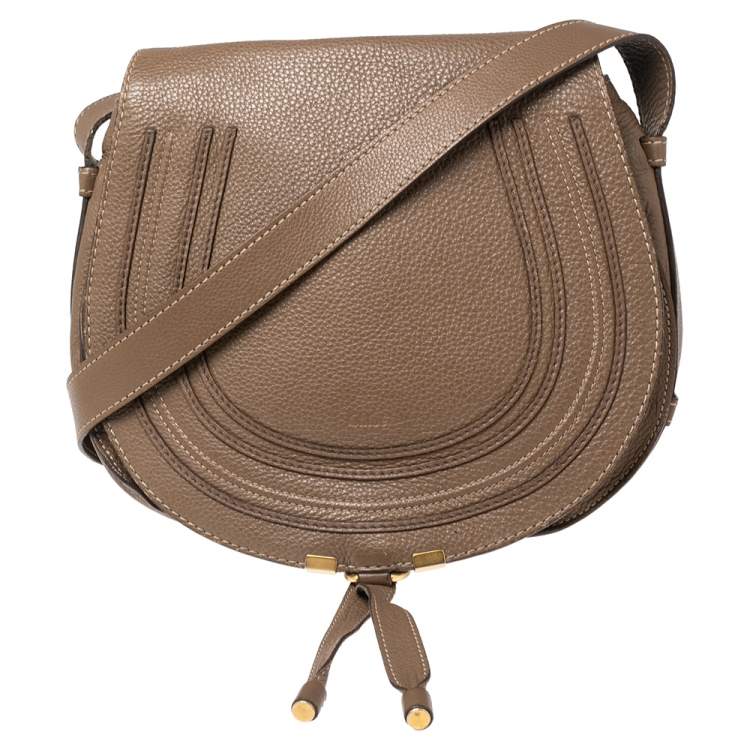 Pre Owned Chloe Khaki Beige Leather Medium Marcie Shoulder Bag