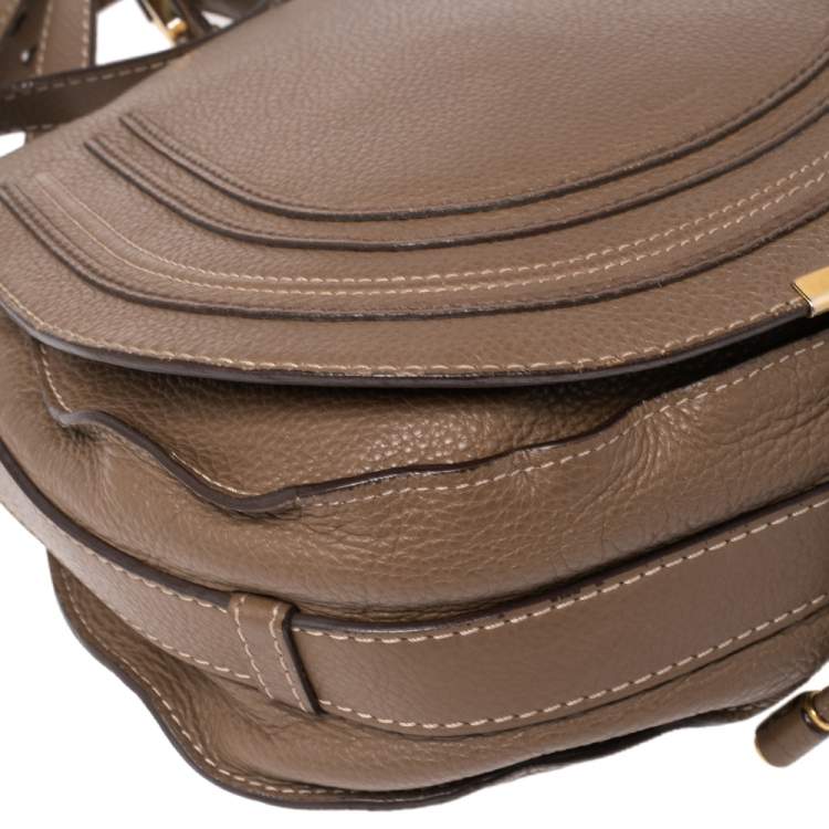 Pre Owned Chloe Khaki Beige Leather Medium Marcie Shoulder Bag