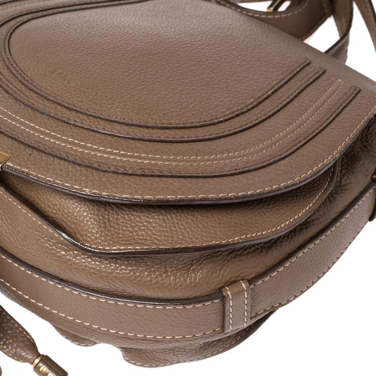 Pre Owned Chloe Khaki Beige Leather Medium Marcie Shoulder Bag
