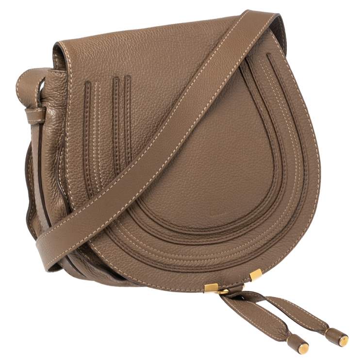 Pre Owned Chloe Khaki Beige Leather Medium Marcie Shoulder Bag