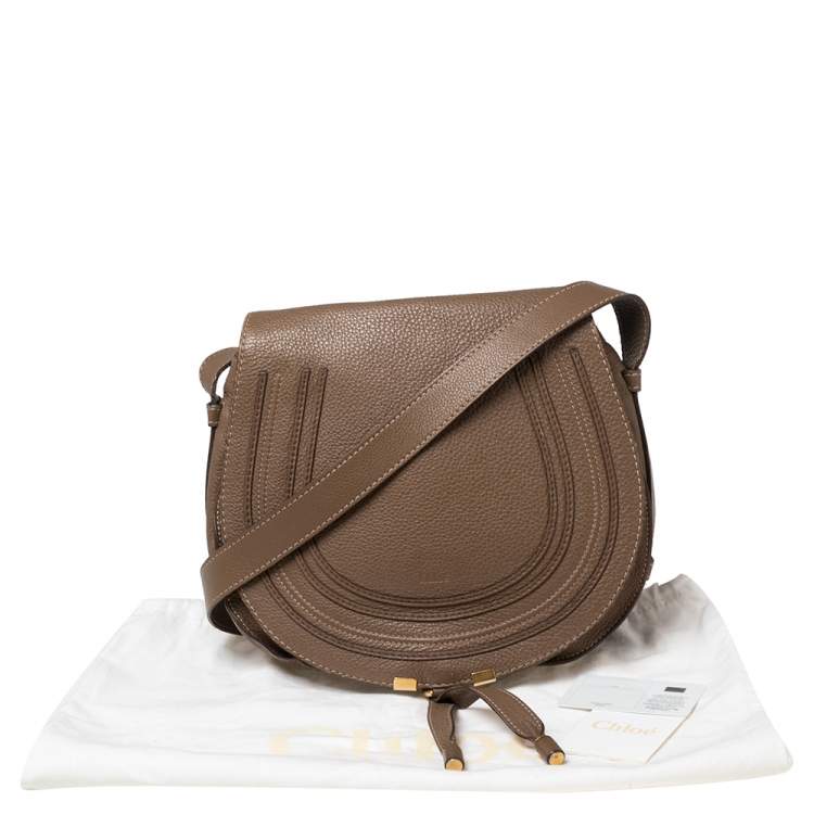 Pre Owned Chloe Khaki Beige Leather Medium Marcie Shoulder Bag