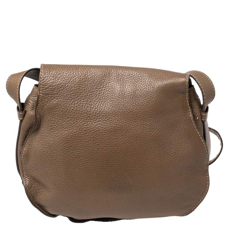 Pre Owned Chloe Khaki Beige Leather Medium Marcie Shoulder Bag