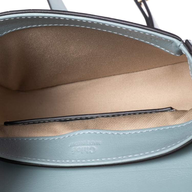 Pre Owned Chloe Blue Croc Embossed Leather Mini C Top Handle Bag