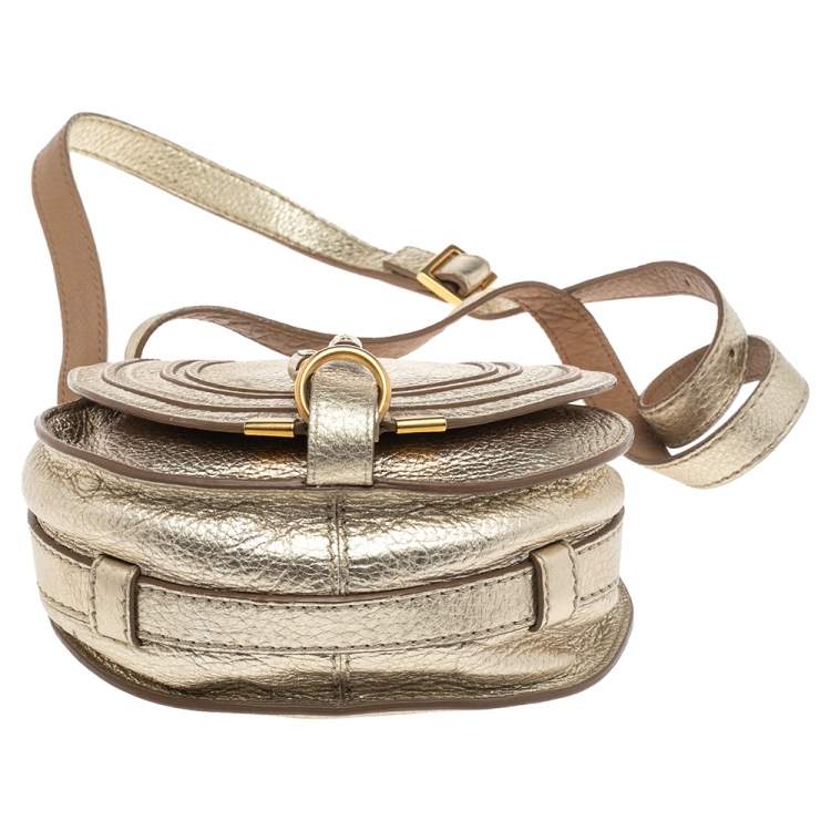 Pre Owned Chloe Gold Leather Mini Marcie Crossbody Bag