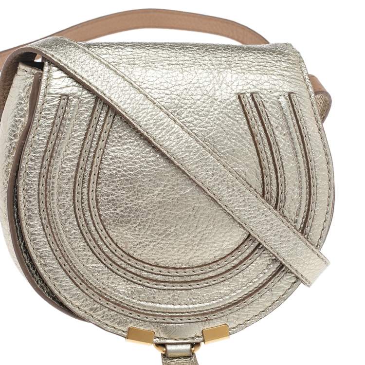 Pre Owned Chloe Gold Leather Mini Marcie Crossbody Bag