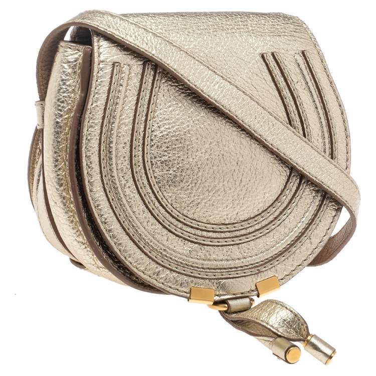 Pre Owned Chloe Gold Leather Mini Marcie Crossbody Bag
