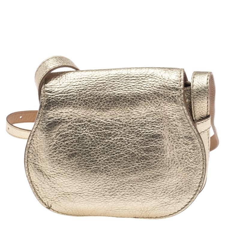 Pre Owned Chloe Gold Leather Mini Marcie Crossbody Bag