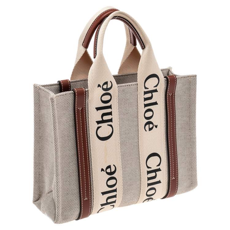 Pre Owned Chloe Beige/Brown Canvas and Leather Small Woody Tote 