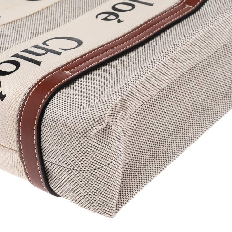 Pre Owned Chloe Beige/Brown Canvas and Leather Small Woody Tote 