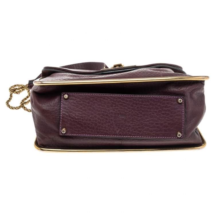 Pre Owned Chloe Purple Pebbled Leather Medium Sally Flap Shoulder Bag