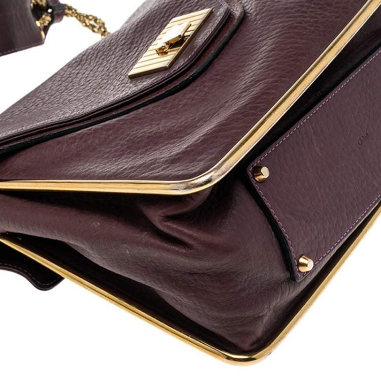 Pre Owned Chloe Purple Pebbled Leather Medium Sally Flap Shoulder Bag