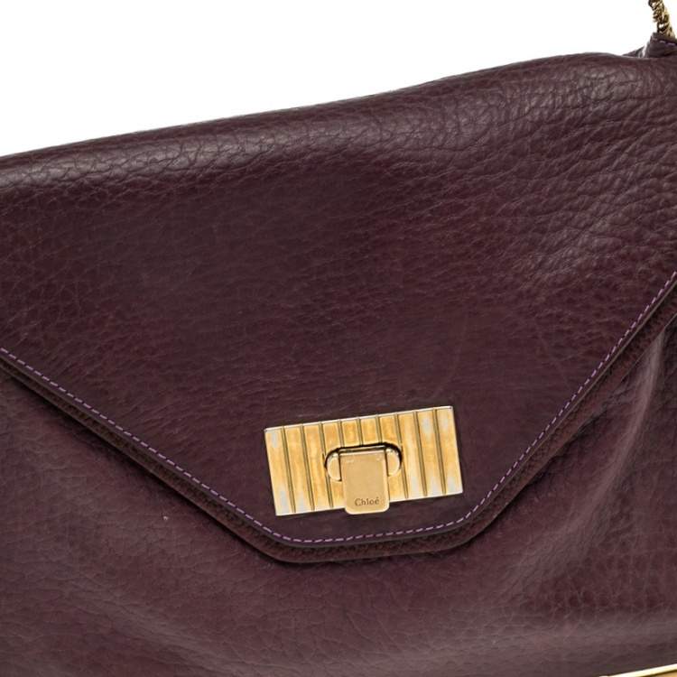 Pre Owned Chloe Purple Pebbled Leather Medium Sally Flap Shoulder Bag