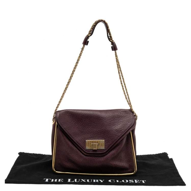 Pre Owned Chloe Purple Pebbled Leather Medium Sally Flap Shoulder Bag