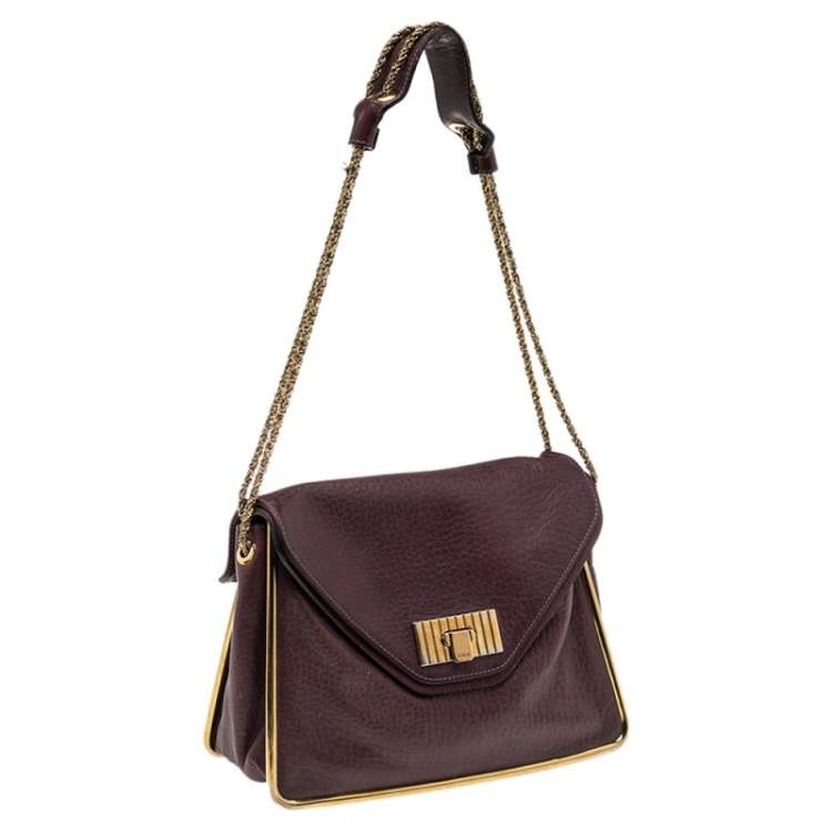 Pre Owned Chloe Purple Pebbled Leather Medium Sally Flap Shoulder Bag