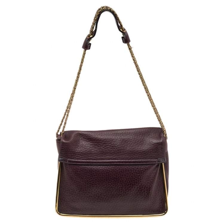 Pre Owned Chloe Purple Pebbled Leather Medium Sally Flap Shoulder Bag