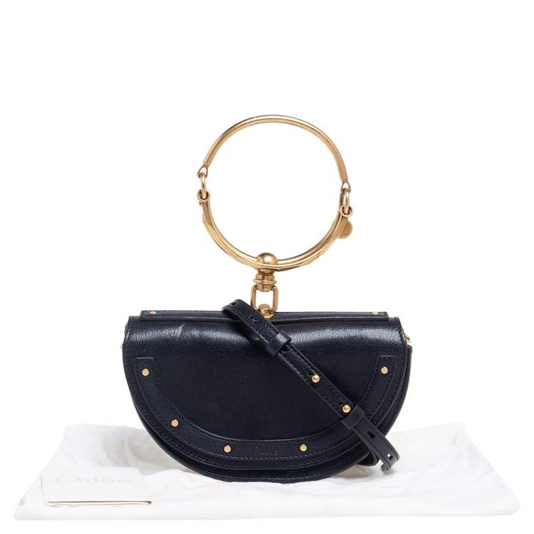 Pre Owned Chloe Black Leather Small Nile Bracelet Minaudiere Crossbody Bag