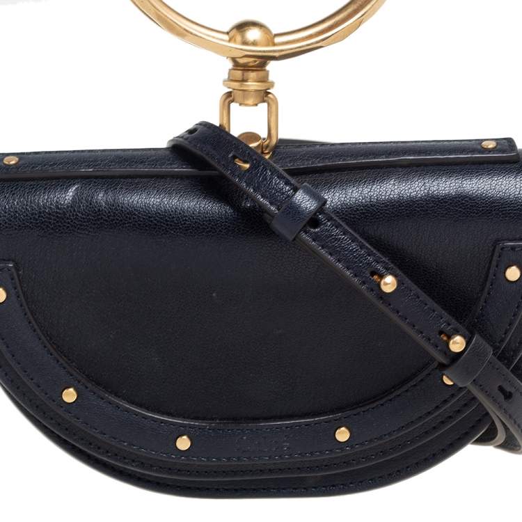 Pre Owned Chloe Black Leather Small Nile Bracelet Minaudiere Crossbody Bag