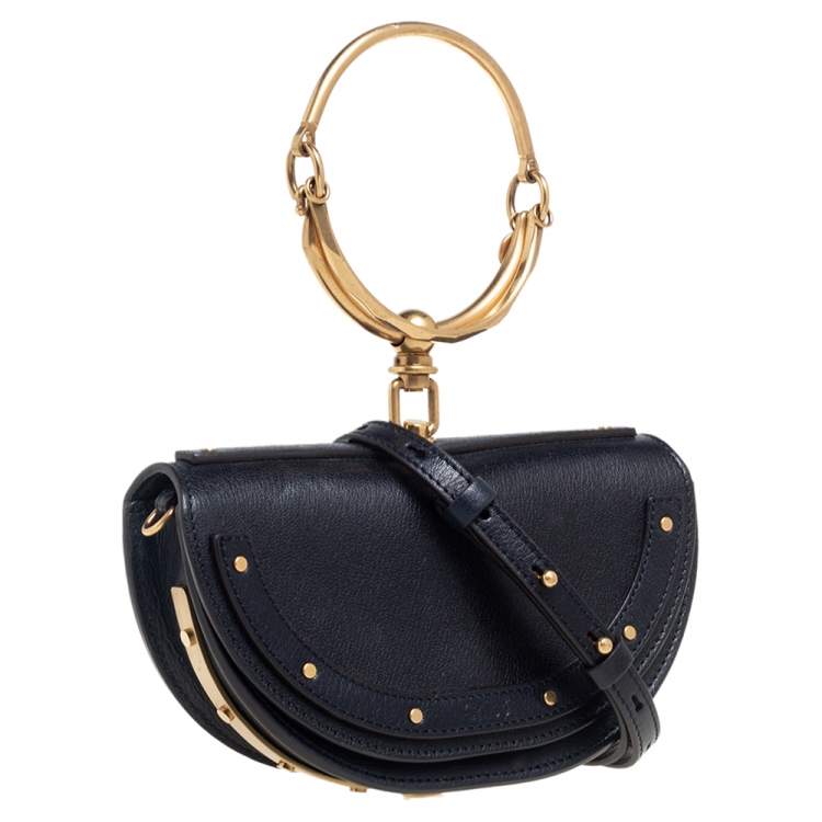 Pre Owned Chloe Black Leather Small Nile Bracelet Minaudiere Crossbody Bag