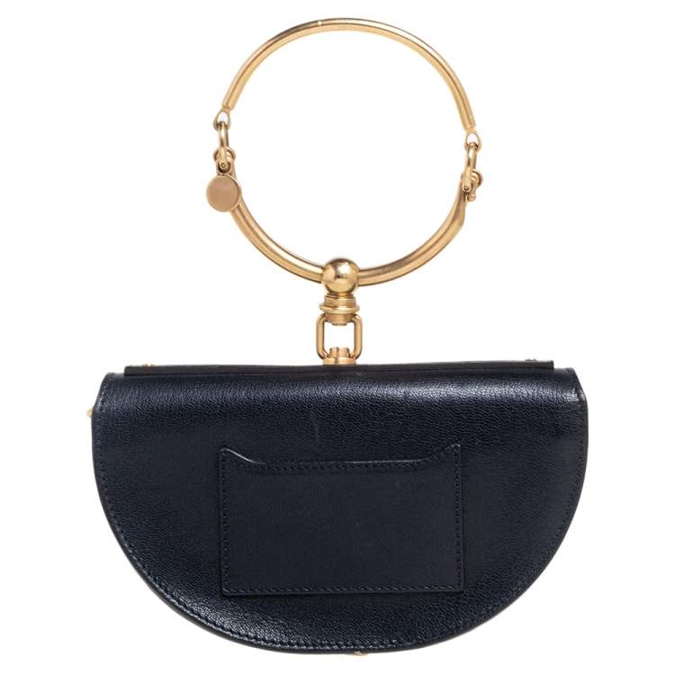 Pre Owned Chloe Black Leather Small Nile Bracelet Minaudiere Crossbody Bag