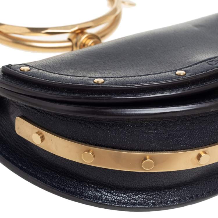Pre Owned Chloe Black Leather Small Nile Bracelet Minaudiere Crossbody Bag