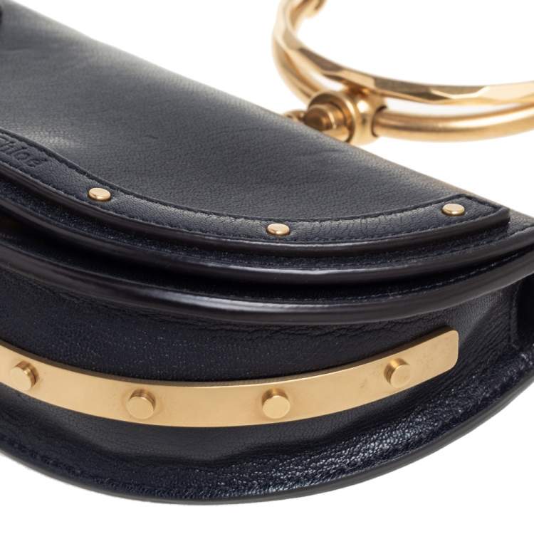 Pre Owned Chloe Black Leather Small Nile Bracelet Minaudiere Crossbody Bag