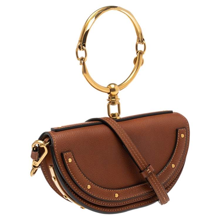 Pre Owned Chloé Brown Leather Small Nile Bracelet Minaudiere Crossbody Bag