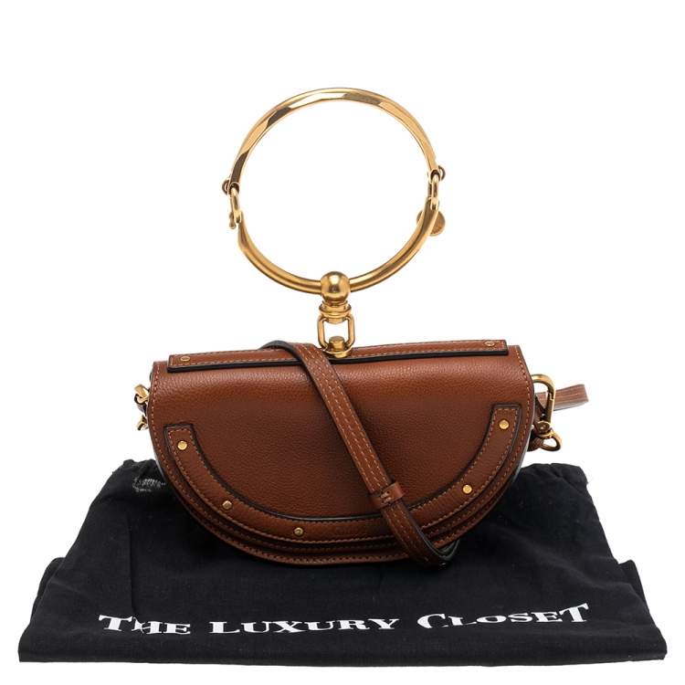 Pre Owned Chloé Brown Leather Small Nile Bracelet Minaudiere Crossbody Bag