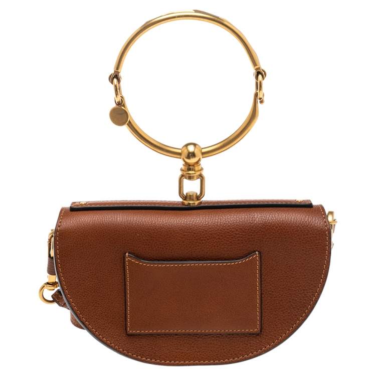 Pre Owned Chloé Brown Leather Small Nile Bracelet Minaudiere Crossbody Bag