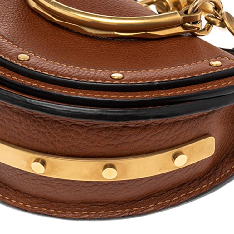 Pre Owned Chloé Brown Leather Small Nile Bracelet Minaudiere Crossbody Bag