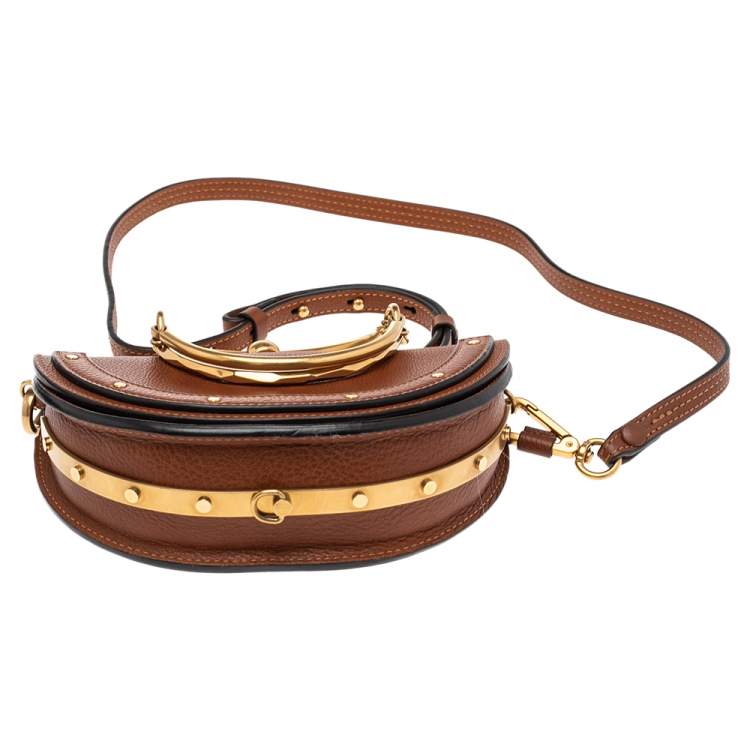 Pre Owned Chloé Brown Leather Small Nile Bracelet Minaudiere Crossbody Bag